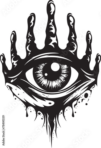 Lucifers Gaze Demon Hand and Eyeball Vector Symbol Hellish Glare Devils Hold on Eyeball Logo Design