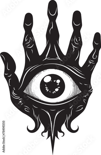 Diabolical View Devils Grasp on Eyeball Symbol Hellfire Sight Demon Hand Holding Eyeball Vector Design