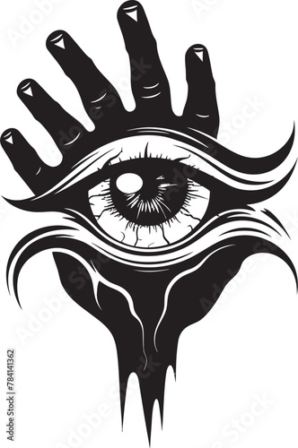 Sinful Surveillance Demon Hand and Eyeball Vector Logo Infernal Gaze Devils Grasp on Eyeball Emblem