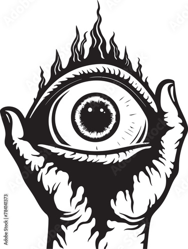 Abyssal Insight Demon Hand and Eyeball Vector Icon Luciferian Glare Devils Clasp on Eyeball Logo Design