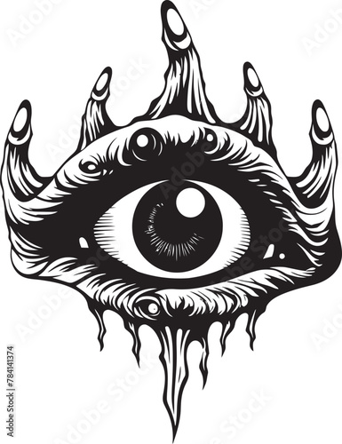 Malevolent Vision Demons Hold on Eyeball Emblem Diabolic View Devils Clutch on Eyeball Icon