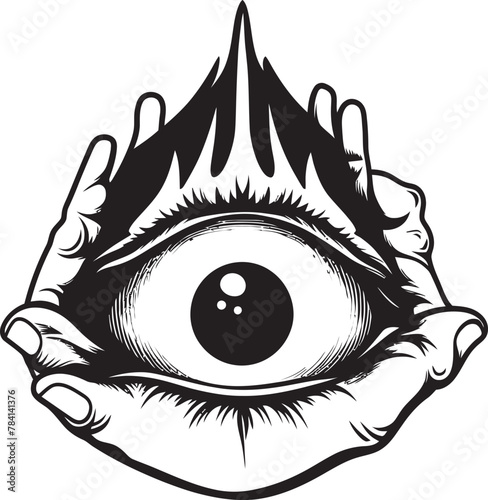 Diabolic View Devils Clutch on Eyeball Icon Sinful Surveillance Demon Hand and Eyeball Vector Logo