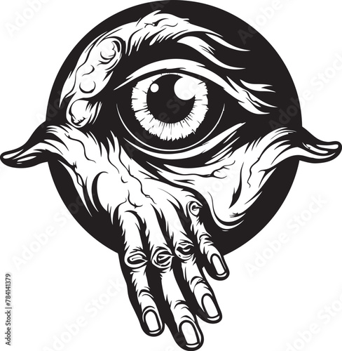Sinister Stare Demons Clasp on Eyeball Symbol Malevolent Gaze Devils Hold on Eyeball Logo Design