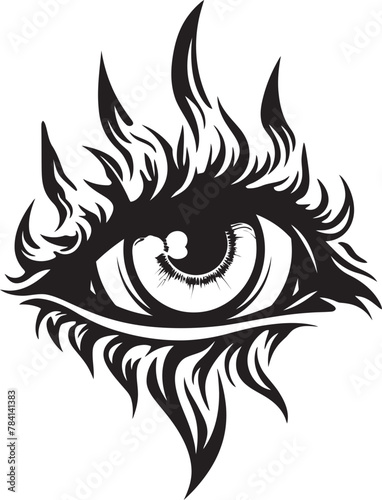 Diabolic Observation Demons Grasp on Eyeball Emblem Infernal Sight Devils Grip on Ocular Icon