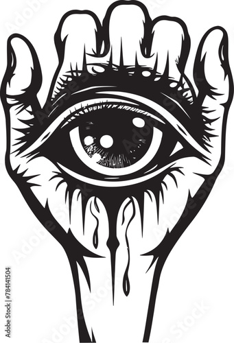 Sinful Observation Devils Grasp on Eyeball Symbol Diabolic Stare Demon Hand Holding Eyeball Logo Design