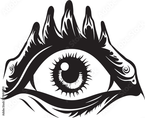 Abyssal Glance Demon Hand with Eyeball Symbol Hellfire Glimpse Devils Clutch on Eyeball Logo Design