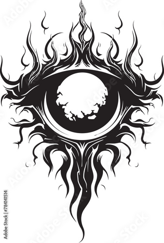 Dark Delusion Devils Grasp on Eyeball Emblem Design Sinister Sight Demons Grip on Ocular Vector