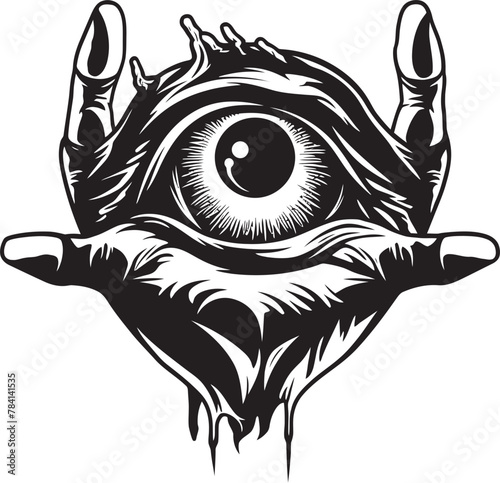Dark Delusion Devils Grip on Ocular Vector Sinister Sight Demon Hand with Eyeball Symbol
