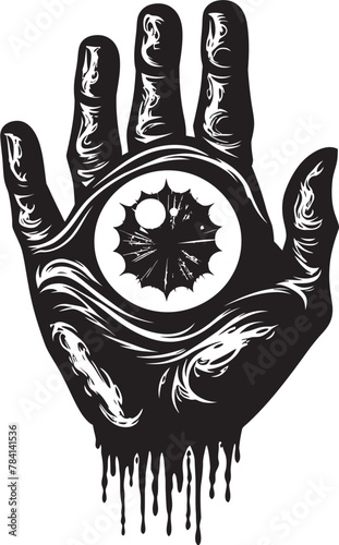 Inferno Vision Devils Grasp on Eyeball Icon Maleficent Glance Demons Hold on Eyeball Emblem