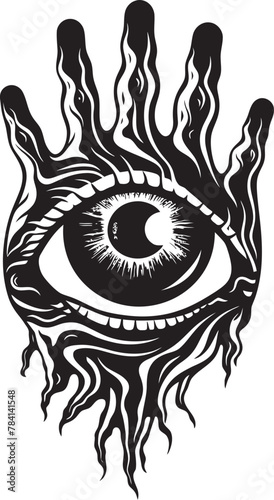 Infernal Glare Devils Clasp on Eyeball Vector Wicked Watcher Demons Hold on Eyeball Logo