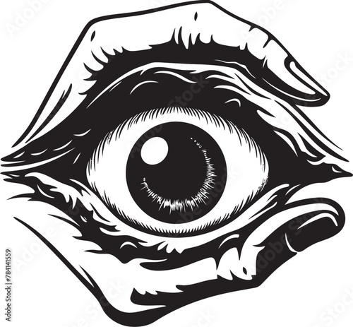 Wicked Watcher Demons Hold on Eyeball Logo Lucifers Gaze Devils Grip on Ocular Icon