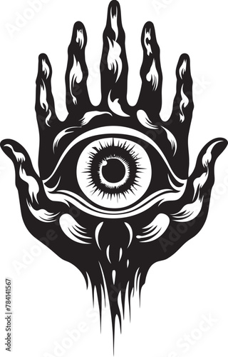 Inferno Vision Devils Hold on Eyeball Icon Design Maleficent Glance Demons Clutch on Eyeball Emblem