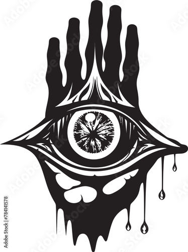Maleficent Glance Demons Clutch on Eyeball Emblem Dark Delusion Devils Grasp on Eyeball Vector