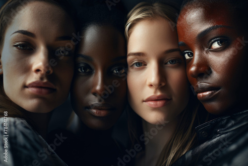 Close-up Portrait of Four Women of Different Nationalities and Races, Concept of Equal and Just Society