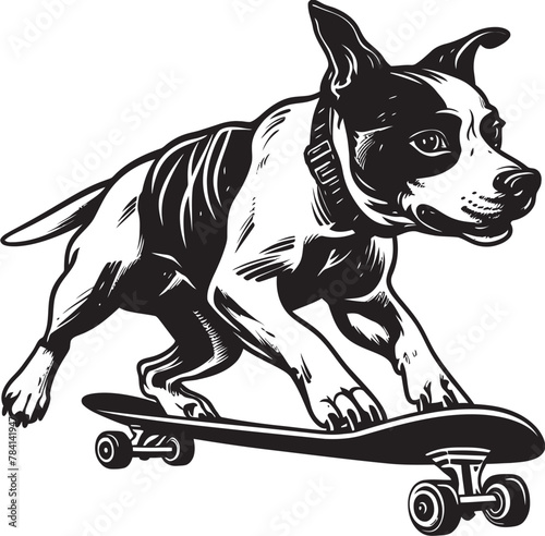 Tail Wags and Tricks Canine Skateboard Emblem Design RadicalRex Rides Dog on Wheels Logo Vector