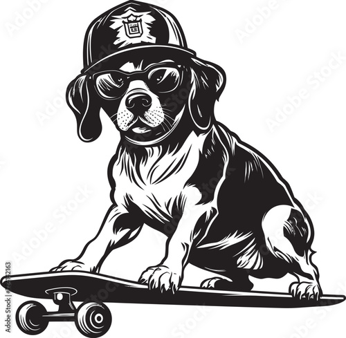 Woof on Wheels Canine Vector Emblem Boarding Buddy Skateboard Dog Icon