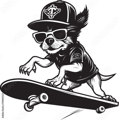 Tail Wags and Tricks Dog Skate Vector Emblem RadicalRex Rides Skateboarding Pup Emblem