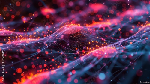 A mesmerizing visual representation of information flow, captured in a wave adorned with glowing dots-8