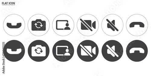 Black and white video call icon , Video conference, set of buttons template for mobile phone online app, ui. online meeting workspace, internet talk, vector illustration in transparent background.
