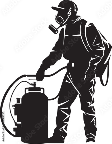 Fumigation Hero Man with Fumigator Emblem Design Pest Patrol Vector Logo Symbol