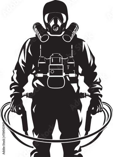 Bug Battler Fumigating Man Symbol Vector Toxin Terminator Pest Control Icon Emblem