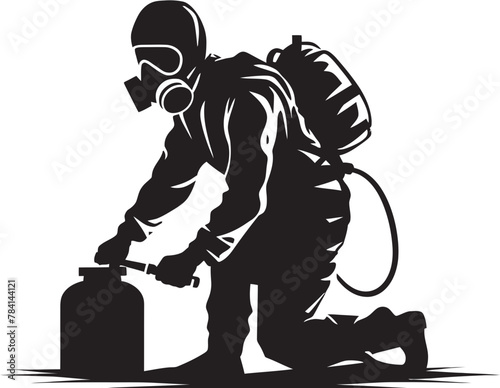 PestPurge Vector Emblem Design FumeGuard Fumigating Man Emblematic Icon