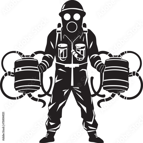 PestPioneer Fumigating Man Symbolic Emblem PestPurge Vector Emblem Symbol