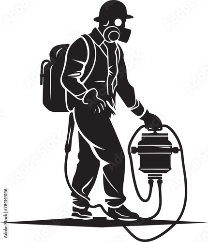 FumeGuard Fumigating Man Iconic Emblem PestPatrol Pest Control Symbol Vector