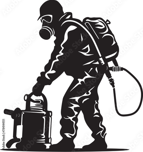 PestPioneer Fumigating Man Symbolic Emblem PestPurge Vector Emblem Symbol