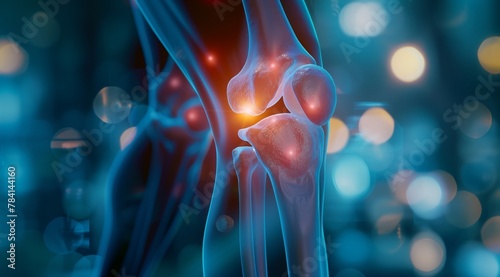a medical illustration of a knee joint with a red spot