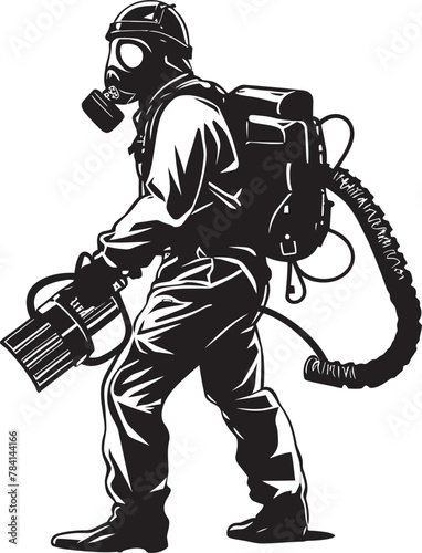 PestPioneer Fumigating Man Symbolic Emblem PestPurge Vector Emblem Symbol