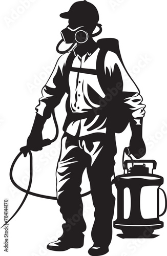 PestPurge Vector Emblem Design FumeGuard Fumigating Man Iconic Emblem