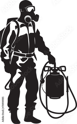 FumeGuard Fumigating Man Iconic Emblem PestPatrol Pest Control Symbol Vector