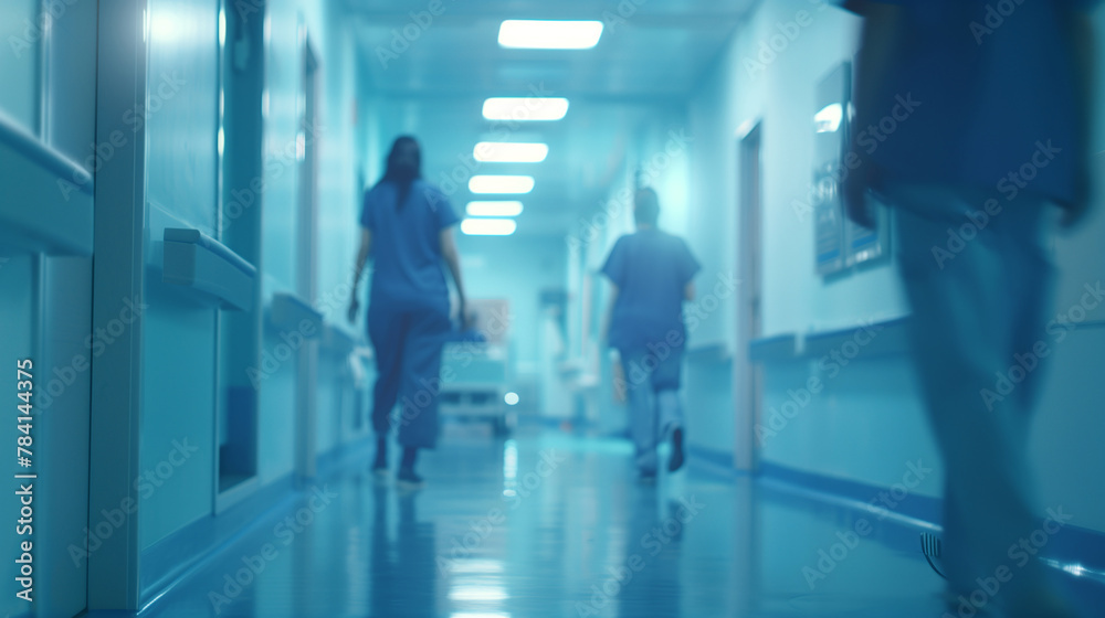 Hospital Hallway, Medical Staff in Motion