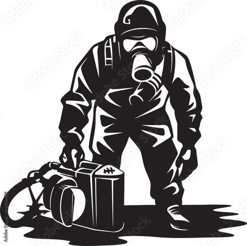 Fume Force Fumigating Man Iconic Emblem Pest Patrol Pest Control Symbol Vector