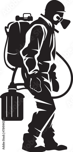 Pest Purger Fumigating Man Emblematic Icon Bug Buster Vector Emblem Symbol