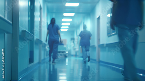 Hospital Hallway, Medical Staff in Motion