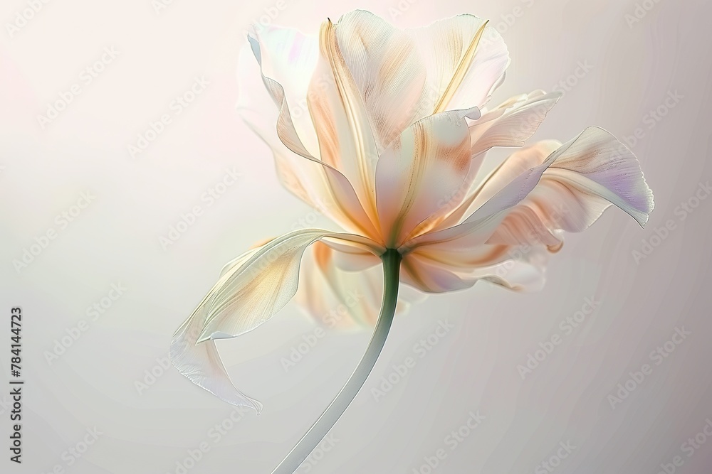A blurry illustration photo of a swirling flower with a long stem, white background, soft yellow tones and color A blurry illustration photo of a swirling flower with a long stem, white background, soft yellow tones and color