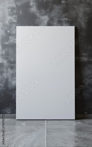 Mock up poster. Blank vertical canvas, gray wall and floor on background