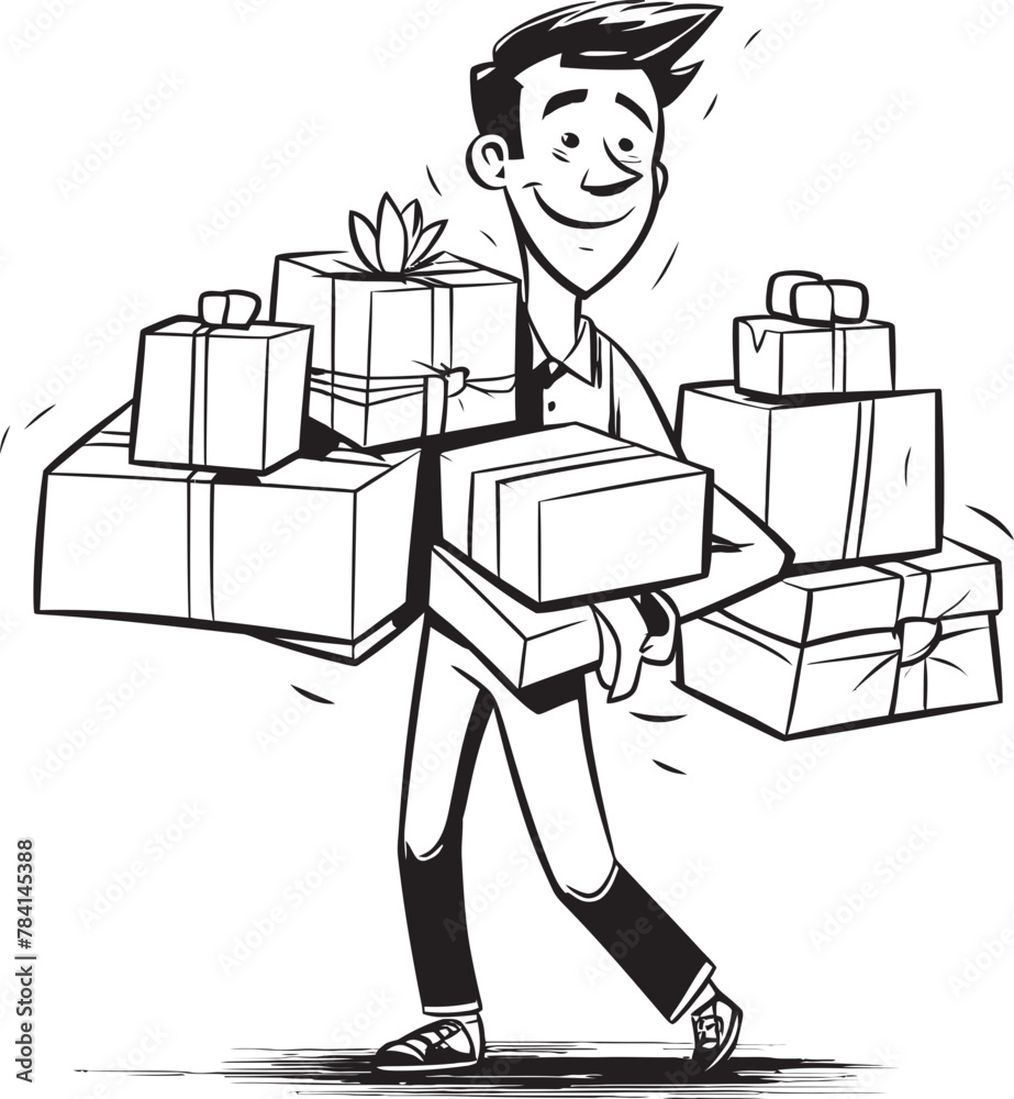 Box Bearer Man Carrying Gifts Symbol Emblem Festive Stacks Vector Logo Symbol Box Bearer Man Carrying Gifts Symbol Emblem Festive Stacks Vector Logo Symbol