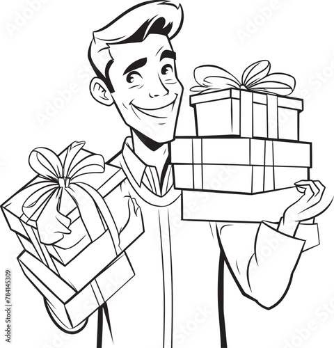 Box Brigade Man with Gift Boxes Logo Gift Gatherer Vector Icon Emblem