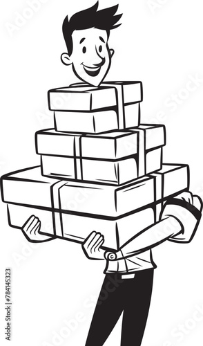 Parcel Packer Man Carrying Presents Emblematic Icon Box Bearer Gift Stack Logo Design