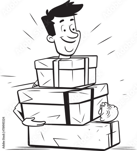 Gift Guardian Vector Logo Symbol Parcel Packer Man Carrying Presents Emblematic Icon