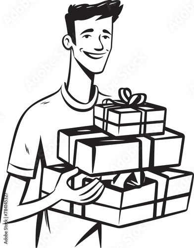 Merry Messenger Vector Iconic Emblem Gift Gatherer Man with Gifts Symbol Design