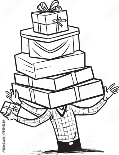 Gift Gatherer Man with Gifts Symbol Design Surprise Slinger Present Stack Emblem