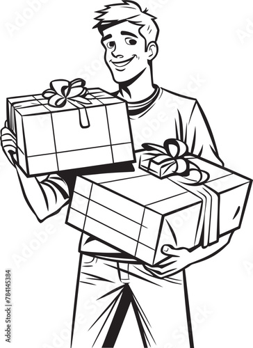 Gift Gatherer Man with Gift Boxes Logo Design Surprise Slinger Vector Icon Emblem