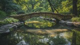 The stone bridge over a calm pond mirrors the intricate path from simplicity to enlightenment.