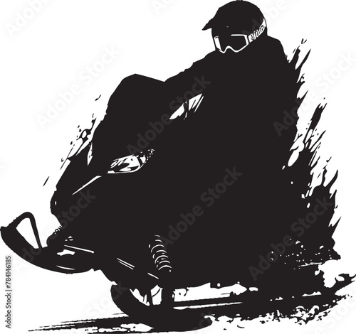 Frost Flurry Vector Snowmobile Iconic Design Snow Sledder Man on Snowmobile Symbol Emblem