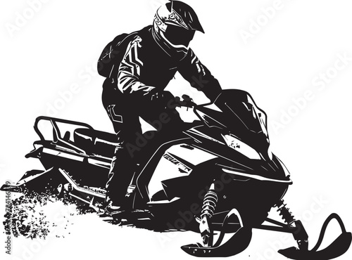 Snow Trekker Man on Snowmobile Symbol Design Ice Drifter Snowmobile Emblematic Emblem