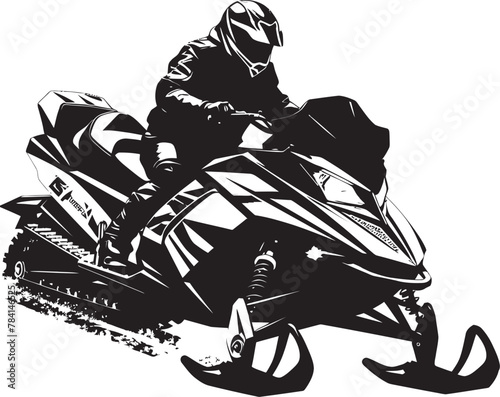 Glacier Glide Vector Snowmobile Icon Design Frosty Expedition Man Riding Snowmobile Emblem